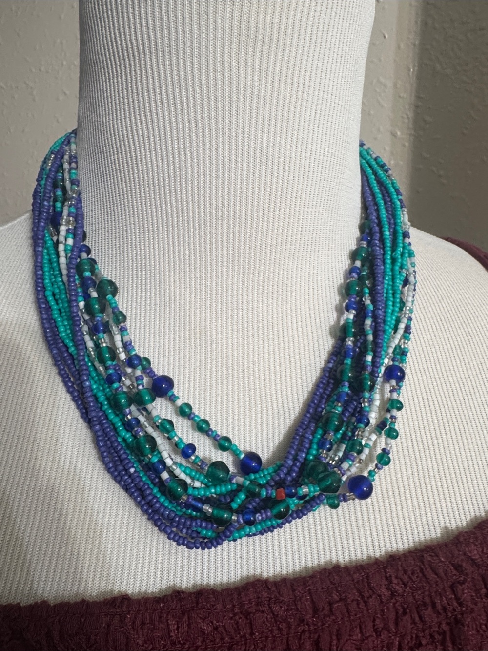 Vintage Casual Corner Multistrand Blue & Teal Bead Necklace